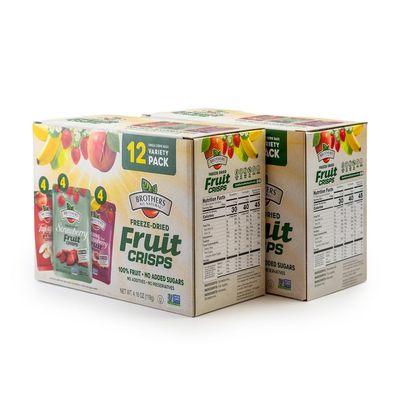 Brothers All Natural Freeze Dried Fruit Crisps, Variety Pack, 24 Single Serve Bags, Fuji Apple, Strawberry, Straberry and Banana, Made with 100% Fruit, Gluten Free, Soy Free, Vegan, Healthy Snack | Packaging May Vary