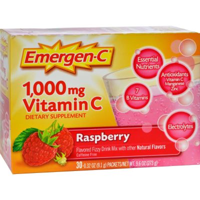 Alacer Emergen-C Vitamin C Fizzy Drink Mix Raspberry - 1000 mg - 30 Packets (Pack of 4)