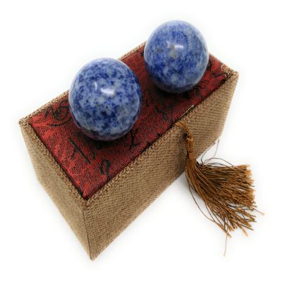 THY COLLECTIBLES Blue Corundum Marble Stone Chinese Healthy Exercise Massage Baoding Balls