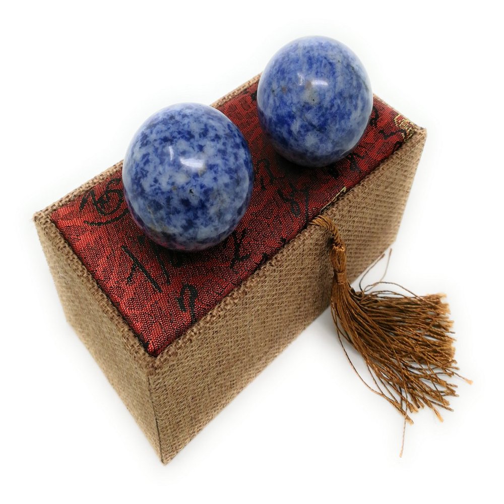 THY COLLECTIBLES Blue Corundum Marble Stone Chinese Healthy Exercise Massage Baoding Balls