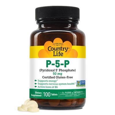 Country Life P-5-P Vitamin B6  Bioavailable Pyridoxal-5-Phosphate Supplement for Energy, Nervous System Support, and Red Blood Cell Growth  Certified Gluten Free, Vegan, Non-GMO  100 Capsules