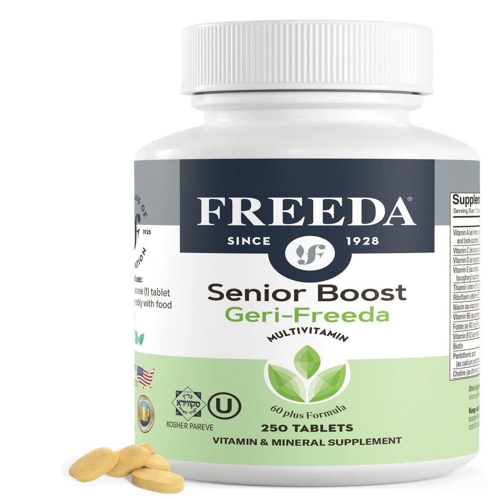 Freeda Senior Multivitamin - Kosher Vitamins for Men & Women 60 and Over - One Daily Coated Tablet - Womens & Mens Vitamins Multivitamin 60 Plus - Vitamins for Women Over 60 Plus Elderly (250 Count)
