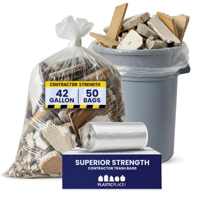 Plasticplace Contractor Trash Bags 42 Gallon  3.0 Mil  Clear Heavy Duty Garbage Bag  32.6 x 46.4 (50 Count), Transparent, B001C0SIUG