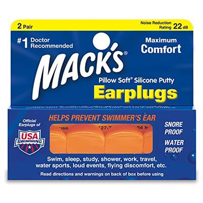 Macks Pillow Soft Silicone Earplugs  2 Pair  The Original Moldable Silicone Putty Ear Plugs for Sleeping, Snoring, Swimming, Travel, Concerts and Studying