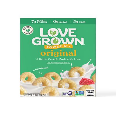 Love Grown Power Os Original High Protein Gluten-Free Cereal - Vegan, Certified Non-GMO, 0g Added Sugar, High Fiber, Seed-Oil Free - Plant-Based Ingredients, Wholesome Breakfast Cereal - 6 Pack, 8 oz