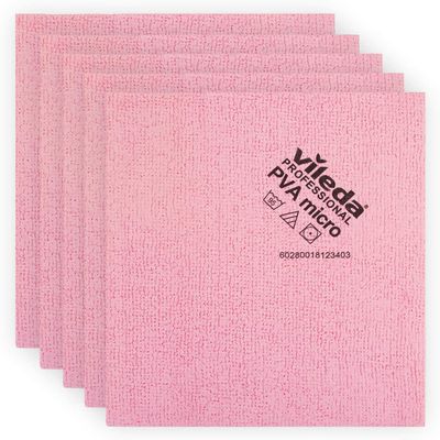Vileda Professional | PVA Microfiber Cloth Red | All Purpose Cleaning Shammy | Synthetic Chamois Towel | Smooth & Absorbent Materials | 5 Pack
