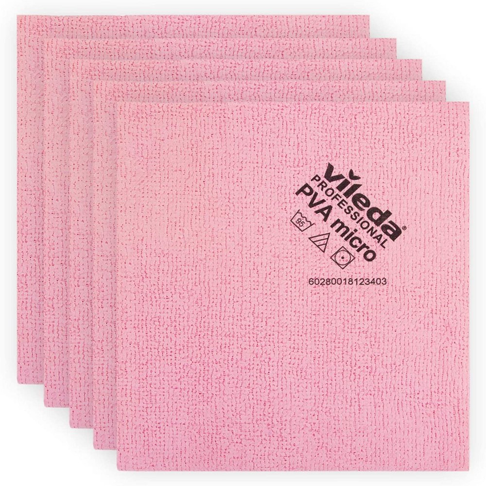 Vileda Professional | PVA Microfiber Cloth Red | All Purpose Cleaning Shammy | Synthetic Chamois Towel | Smooth & Absorbent Materials | 5 Pack