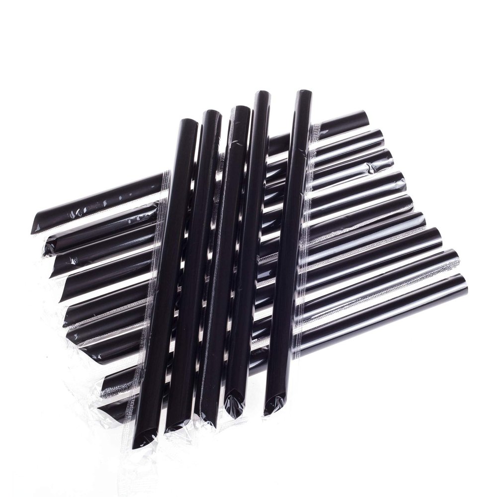 GOLDEN APPLE, 8inch 12mm Diameter Drinking Straws,100Pcs Individually Wrapped Disposable Plastic Big Boba Bubble Pearls Tea Drinking Straws