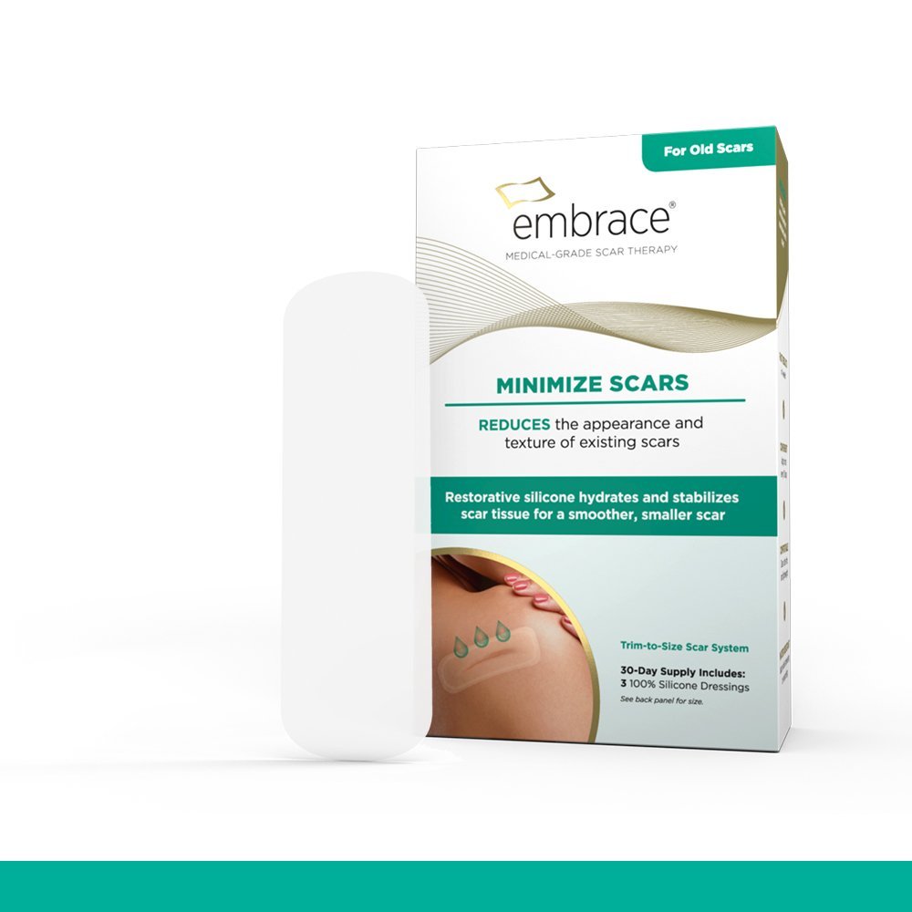 Embrace Minimize for Old Scars, Medical-Grade Silicone Scar Sheets for Hypertrophic & Keloid Scars from Surgeries, Cuts & Injuries, 4.7 Inch, Large, 30-Day Supply