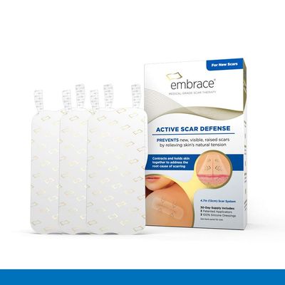 Embrace Active Scar Defense for New Scars, FDA-Cleared Medical-Grade Silicone Scar Sheets for Hypertrophic & Keloid Scar Treatment, 4.7 Inch, Large, 30-Day Supply