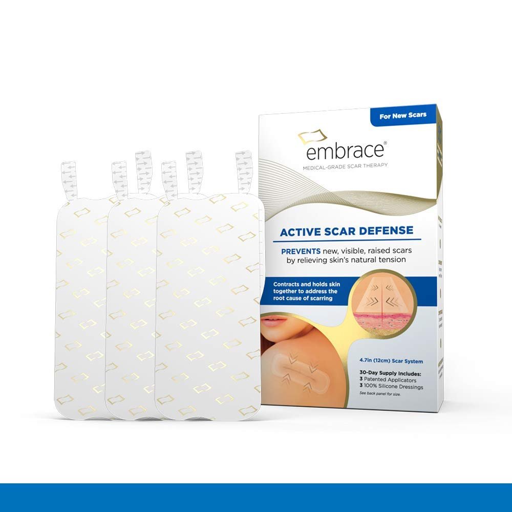 Embrace Active Scar Defense for New Scars, FDA-Cleared Medical-Grade Silicone Scar Sheets for Hypertrophic & Keloid Scar Treatment, 4.7 Inch, Large, 30-Day Supply