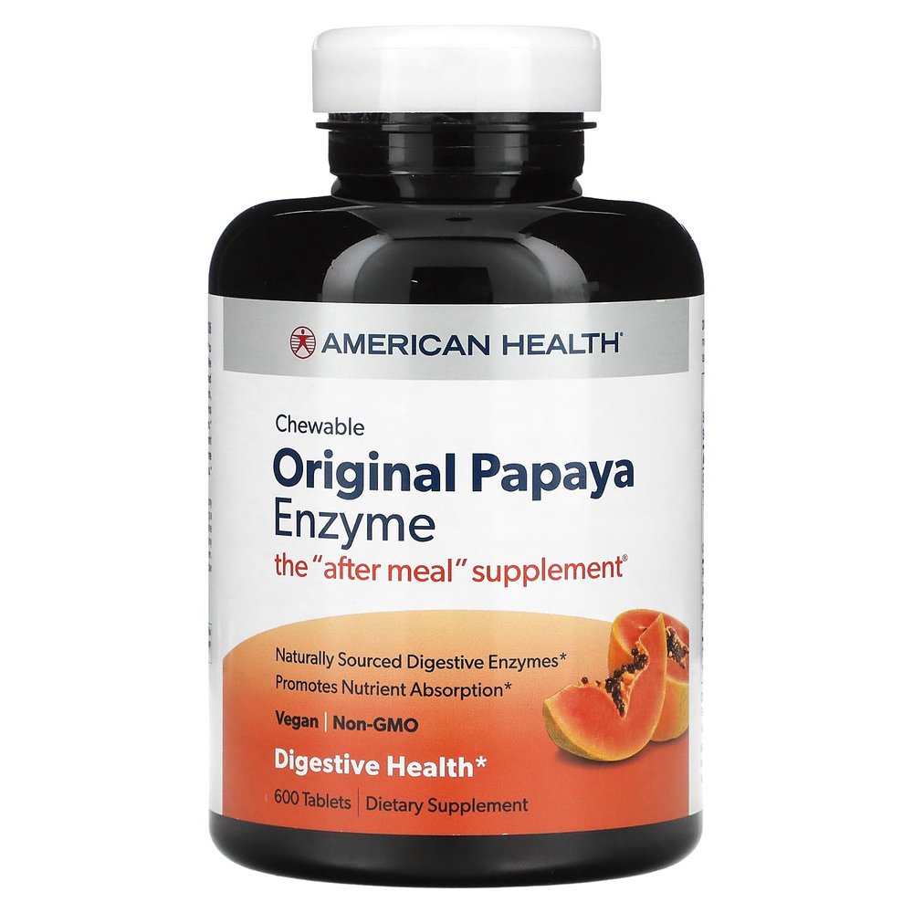 American Health Original Papaya Enzyme 600 Chewable Tablets, 6 Pack