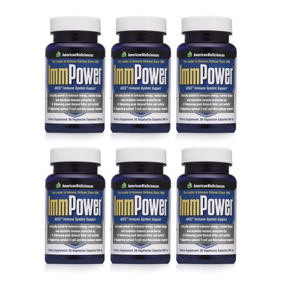 American BioSciences ImmPower AHCC Mushroom Supplement 6-Pack, Enhanced Immune Support, Natural Killer Cell Activity and Cytokine Production, 30 Vegetarian Capsules, 500 milligrams per Capsule