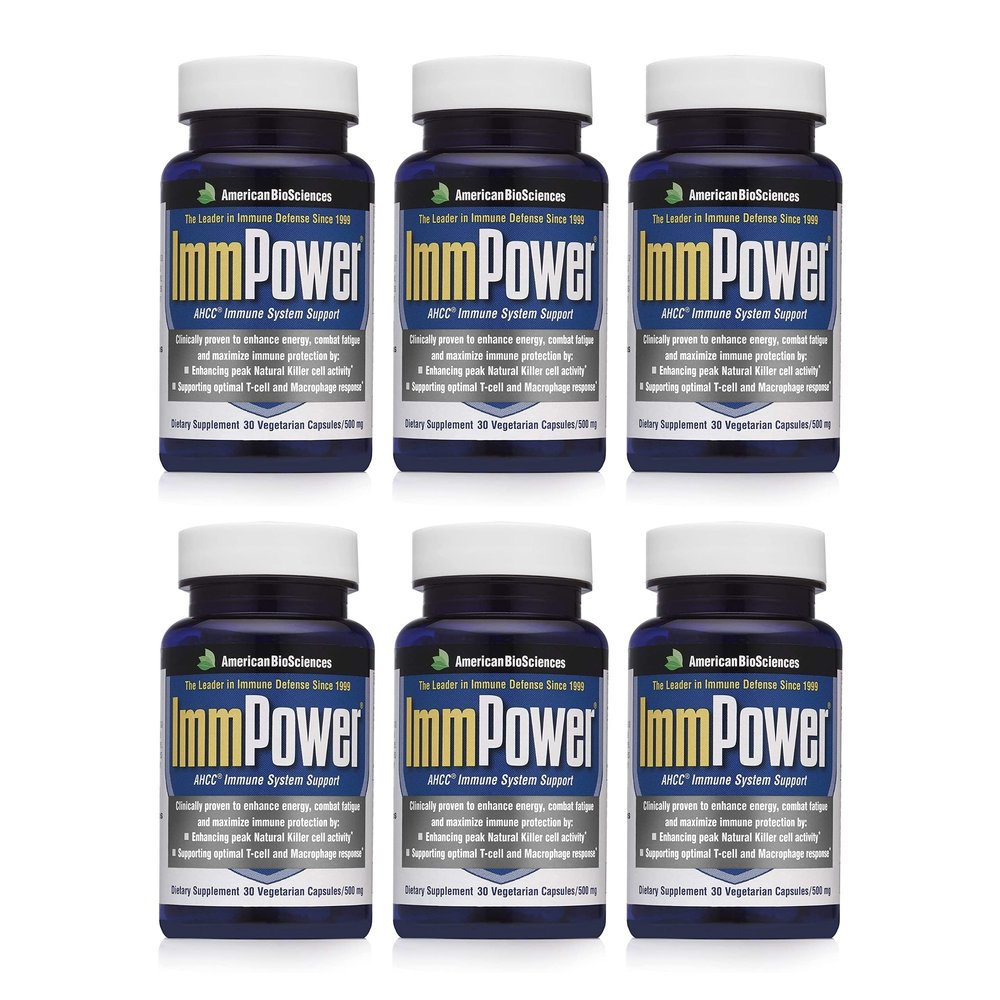 American BioSciences ImmPower AHCC Mushroom Supplement 6-Pack, Enhanced Immune Support, Natural Killer Cell Activity and Cytokine Production, 30 Vegetarian Capsules, 500 milligrams per Capsule