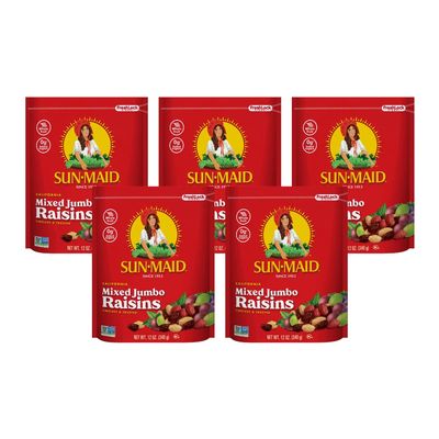 Sun Maid Mixed Jumbo Raisins, 12-Ounce Pouches (Pack of 5)