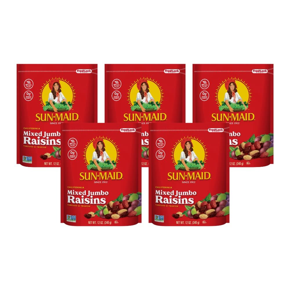 Sun Maid Mixed Jumbo Raisins, 12-Ounce Pouches (Pack of 5)