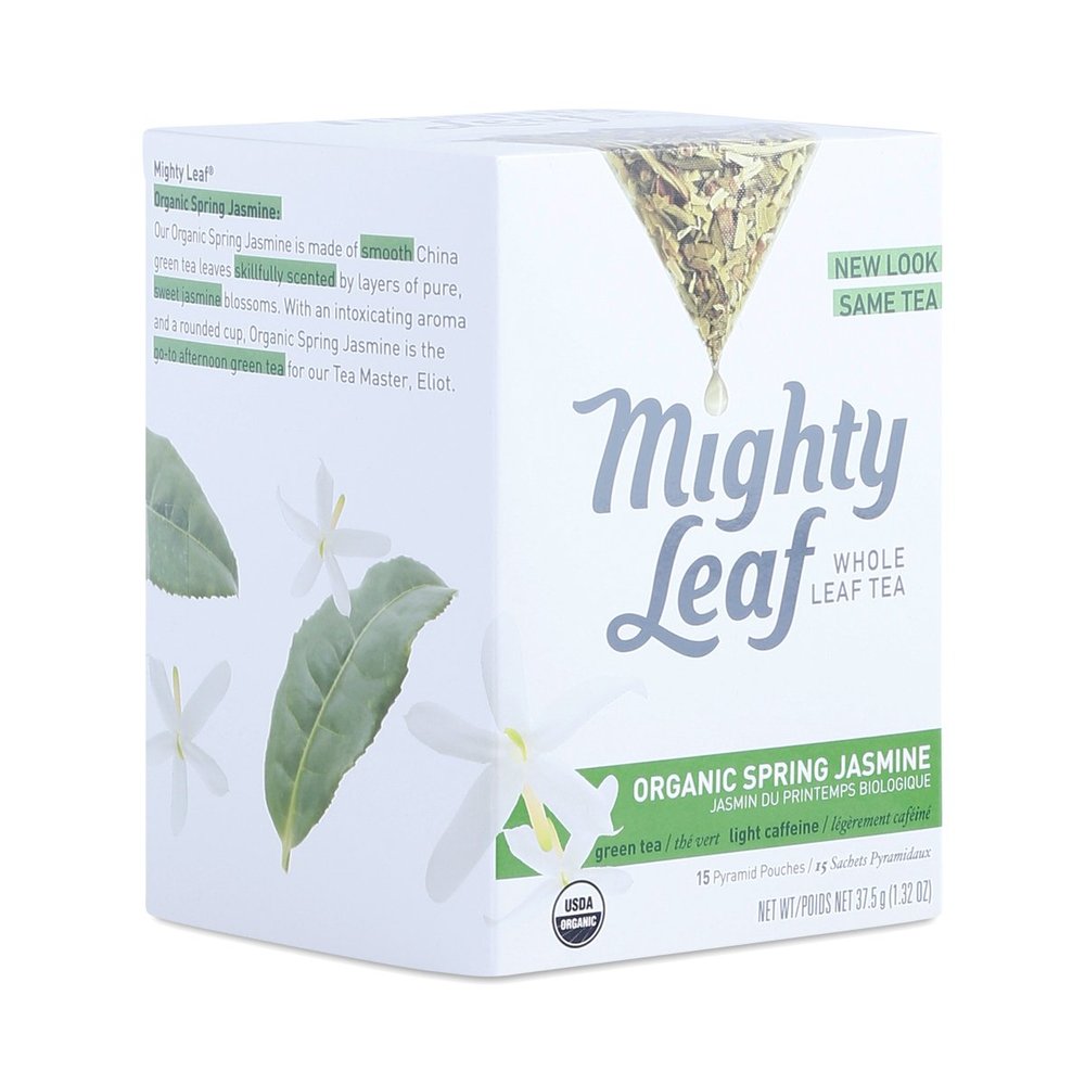 Mighty Leaf Organic Spring Jasmine Green Tea  45 Count (3 Packs of 15) Silken Tea Pouches  Lightly Caffeinated Whole Leaf Green Tea Naturally Scented with Jasmine Blossoms  Premium Hot or Iced Brewing