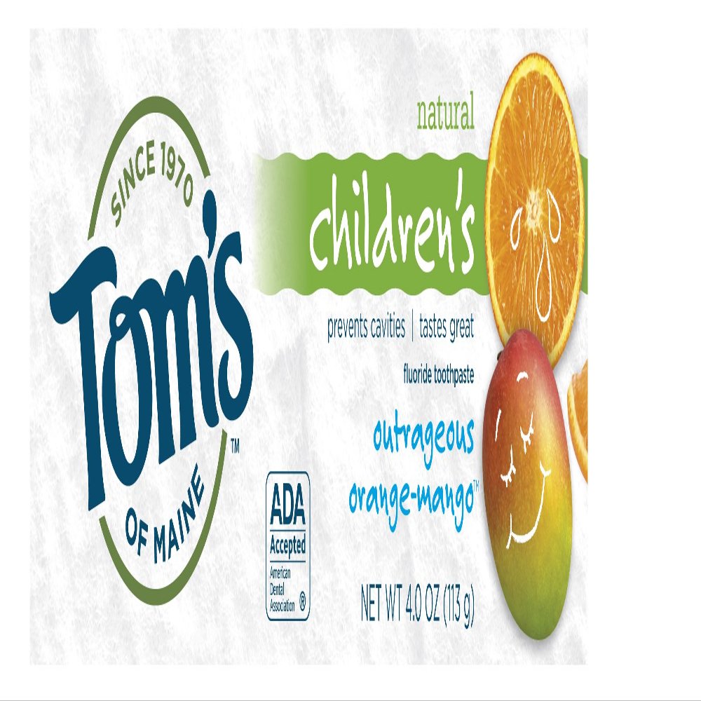 Tom's of Maine Natural Care Fluoride Toothpaste, Anticavity, for Children, Outrageous Orange Mango, 4 oz (113 g) (Pack of 6)