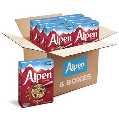 Alpen Muesli Original Cereal, Heart Healthy Cereal with Wheat Flakes, Rolled Oats, Nuts and Raisins, Non-GMO Project Verified, 14 OZ Box (Pack of 6)
