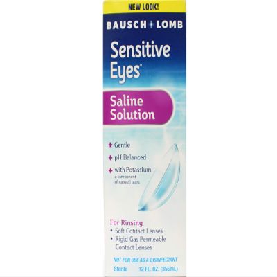 Sensitive Eyes Saline Solution from Bausch & Lomb, for Soft Contact & Gas Permeable Lenses, Saline Solution with Potassium, 12 Fl Oz (355 mL) - 6 Pack