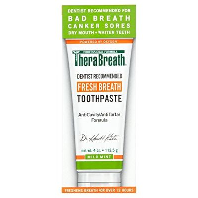 TheraBreath Fresh Breath Dentist Formulated 12-Hour Toothpaste, Mild Mint, 4 Ounce (Pack of 2), Packaging may vary