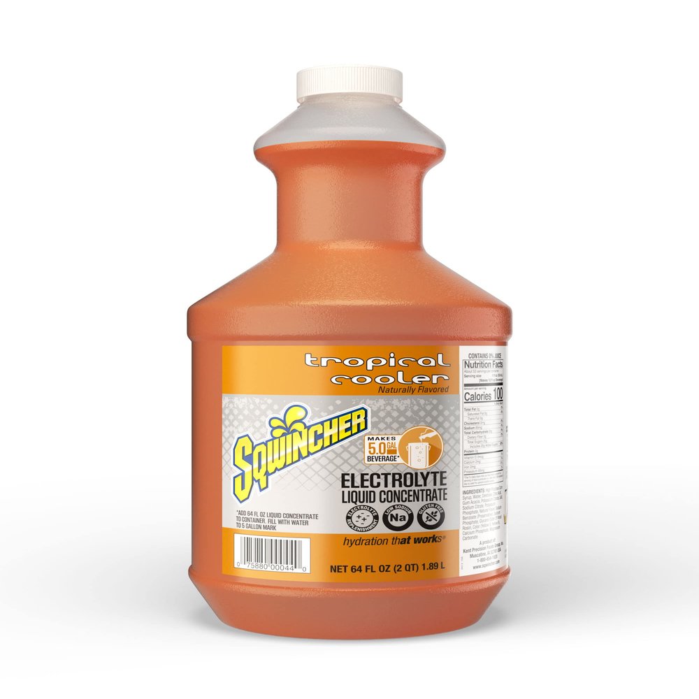Sqwincher Electrolyte Liquid Concentrate, Tropical Cooler 64 oz Jug, 6 Pack