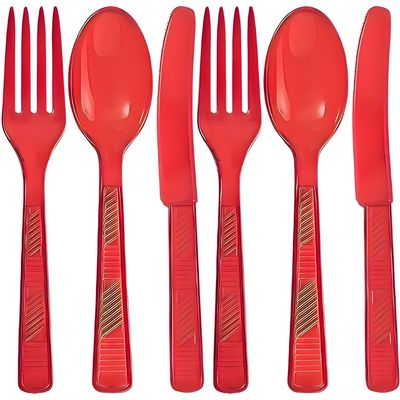Disposable Plastic Cutlery Set | Red | Pack of 48