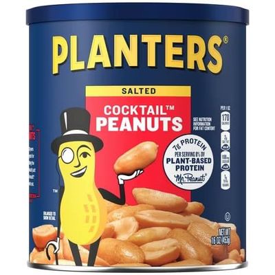 Planters Cocktail Peanuts, Lightly Salted, 16 Ounce Canister (Pack of 6)