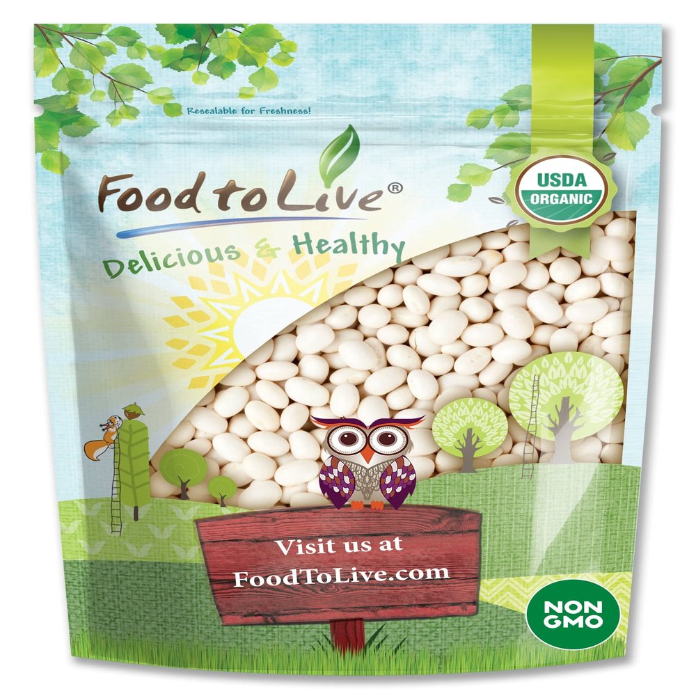 Food to Live Organic Navy Beans, 1 Pound Non-GMO verified, Kosher, Vegan, Dried White, Bulk. High in Protein and Dietary Fiber