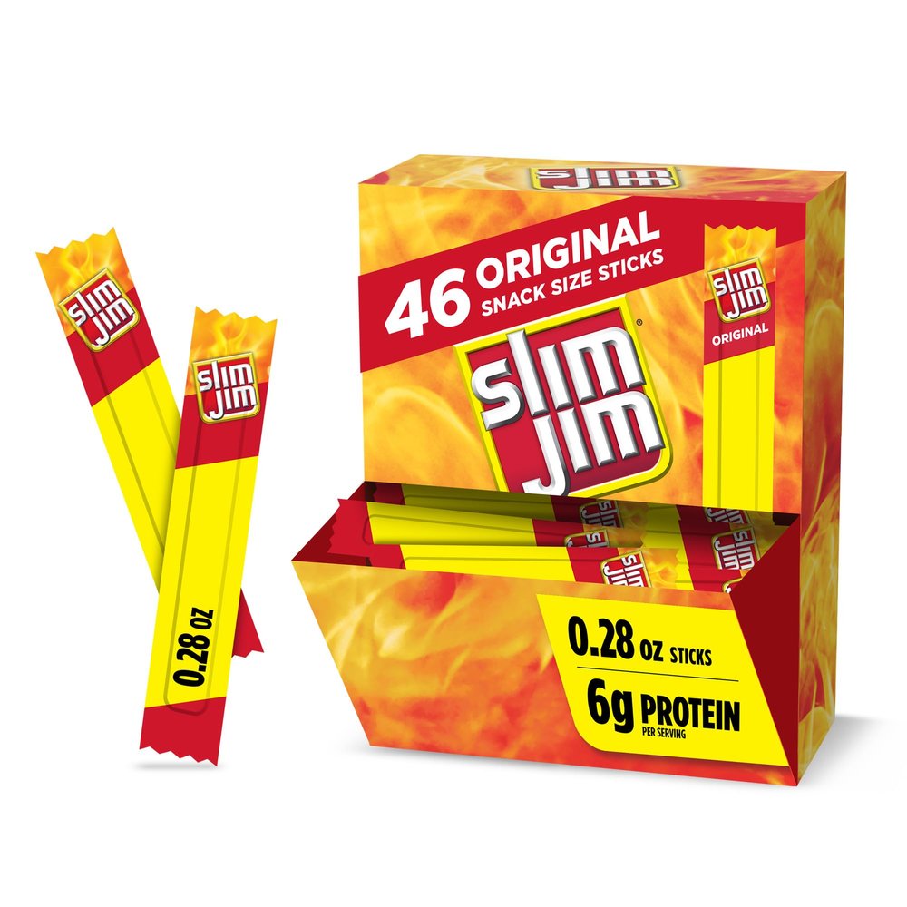 Slim Jim Smoked Meat Sticks, Original Flavor, 6g Protein Per Serving, Snack Size, Valentine's Day Gift For Him, 0.28 oz. (46 Count)