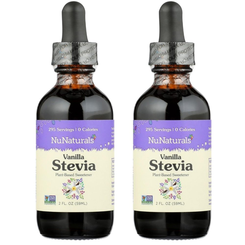 NuNaturals Liquid Vanilla Stevia, Sugar-Free Sweetener, Plant-Based Sugar Substitute, Zero Calorie, 2oz (2-Pack)