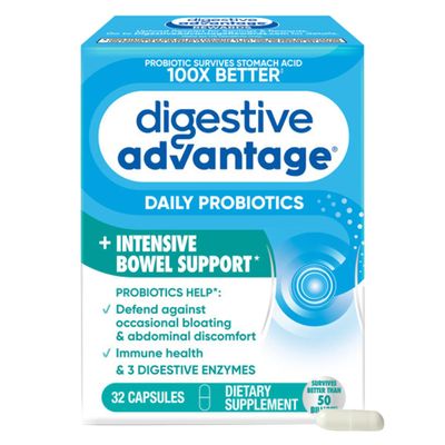 Digestive Advantage Intensive Bowel Support Probiotic Supplement 32 Capsules, Defends Against Gas, Bloating, Abdominal discomfort, Survives 100x Better