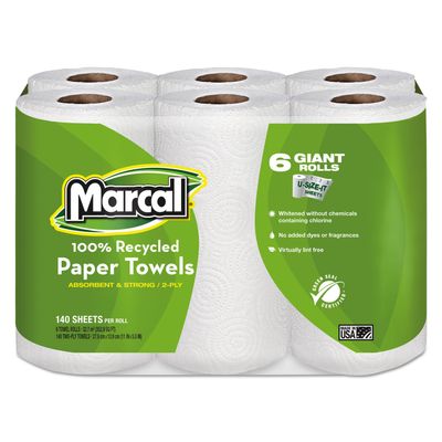 Marcal 6181CT Paper Towels, 2-Ply, 140 Sheets/Roll, 24 Rolls/CT, White