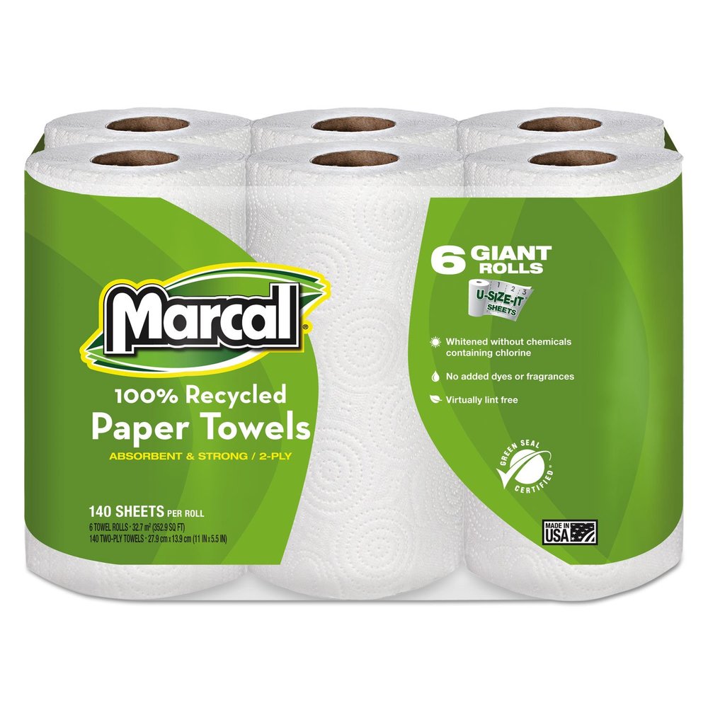 Marcal 6181CT Paper Towels, 2-Ply, 140 Sheets/Roll, 24 Rolls/CT, White