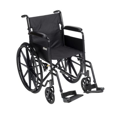 Drive Medical Silver Sport 1 Folding Transport Wheelchair - Lightweight Mobility Support - Full Armrests - Removable Swing-Away Footrests - Durable Steel Construction - Compact Folding Frame - Black