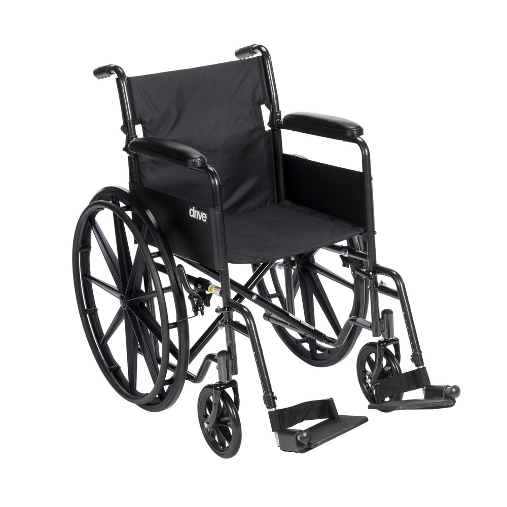 Drive Medical Silver Sport 1 Folding Transport Wheelchair - Lightweight Mobility Support - Full Armrests - Removable Swing-Away Footrests - Durable Steel Construction - Compact Folding Frame - Black