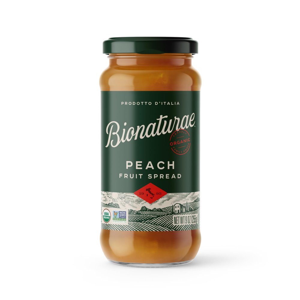 Bionaturae Organic Fruit Spread Peach - Jelly Organic, Non-GMO, USDA Certified, No Sugar Added, No Preservatives, Organic Fruit Jam, Jam Organic, Made in Italy - 9 Oz, 12 Pack