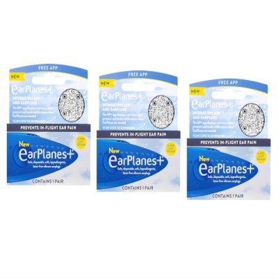 Original Adult EarPlanes by Cirrus Healthcare Earplugs Airplane Travel Ear Protection Bonus Pack (3 Pair)