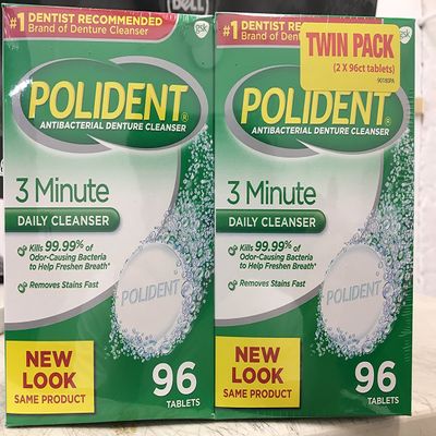 Improved Triple Mint Freshness - Polident Antibacterial 3 Minute Denture Cleanser 96 Tablets per Box (Pack of 2)