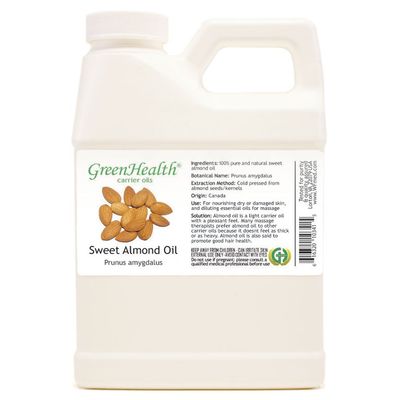 Sweet Almond Oil 16 fl oz Pure Cold Pressed Carrier Oil in BPA-Free White Plastic Jug Hexane-Free, Lightweight, Ideal for Massage, Skin, Hair, and DIY Blends