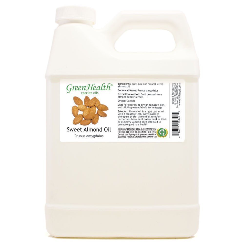 Sweet Almond Oil 32 fl oz Pure Cold Pressed Carrier Oil in a White Jug Non-GMO, Ideal for DIY, Massage, Hair, Skin, and Essential Oil Dilution