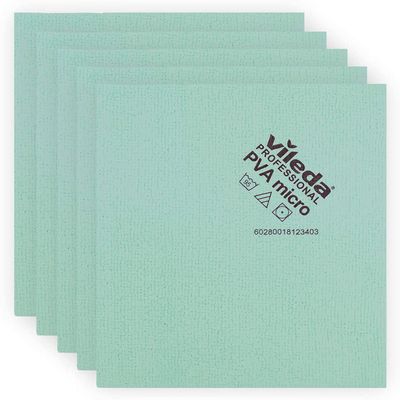 Vileda Professional | PVA Microfiber Green | All Purpose Cleaning Shammy | Shiny Streak Free Results | Synthetic Chamois Towel | Smooth & Absorbent Materials | 5 Pack
