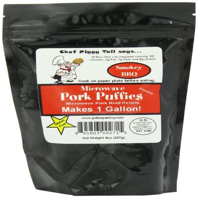 Chef Piggy Tail Microwave Pork Puffies Pork Rinds, Smokey BBQ, 8 Ounce
