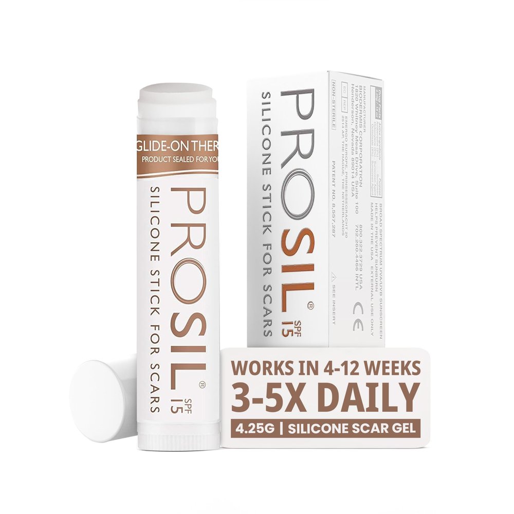 ProSil Silicone Scar Gel Stick with SPF 15 Patented, Premium-Grade Scar Treatment in a Mess-Free, Compact, Glide-On Silicone Stick - Gentle Silicone Gel for Scars Suitable for Kids & Adults 4.25g