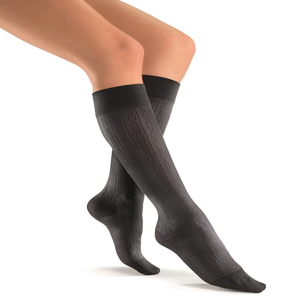 JOBST 120206 soSoft Compression Sock, Brocade Pattern, 15-20mmHg, Knee High, Black, Medium