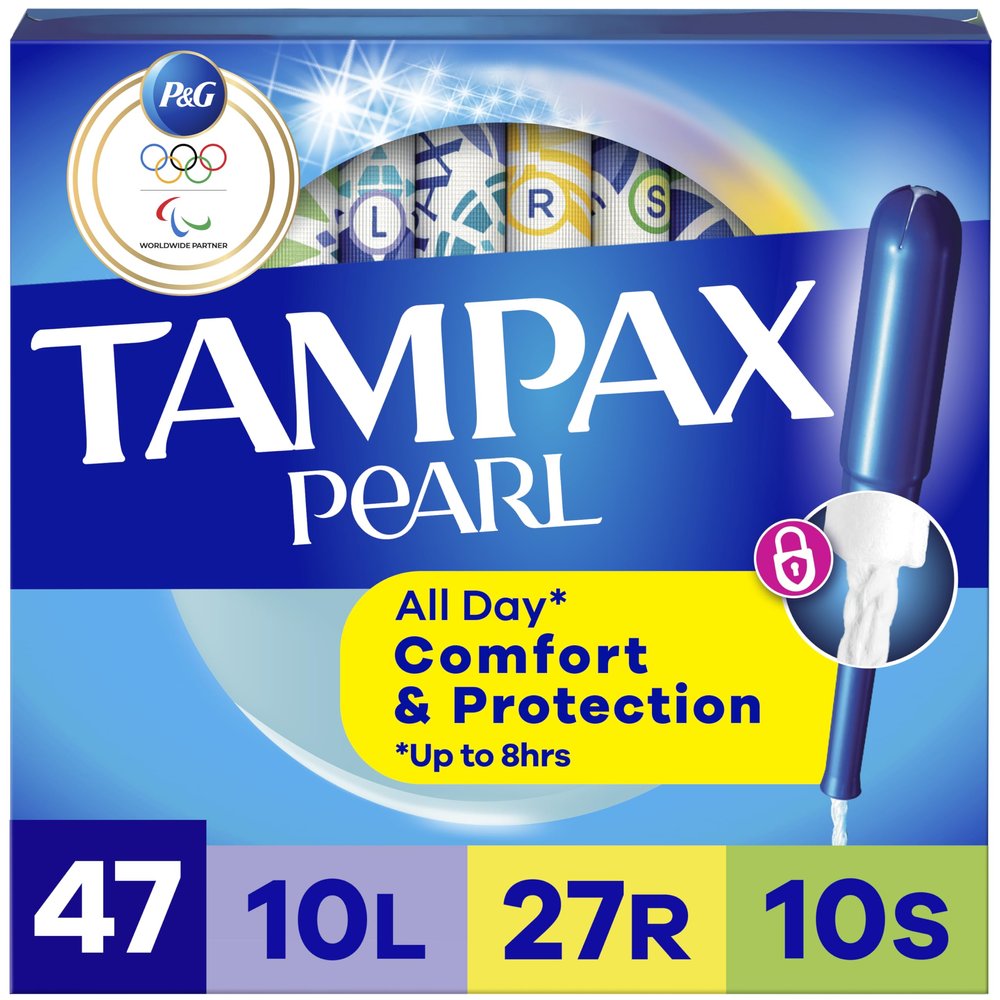 Tampax Pearl Tampons for Women Multipack, with LeakGuard Braid, Light/Regular/Super Absorbency, Unscented, 47 Count
