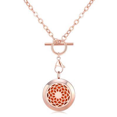 MESINYA Rose Gold Color Yoga Lotus Aromatherapy/Essential Oils Surgical S.Steel Diffuser Locket Pendant Necklace (24inch Chain)
