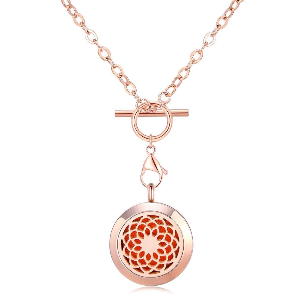 MESINYA Rose Gold Color Yoga Lotus Aromatherapy/Essential Oils Surgical S.Steel Diffuser Locket Pendant Necklace (24inch Chain)