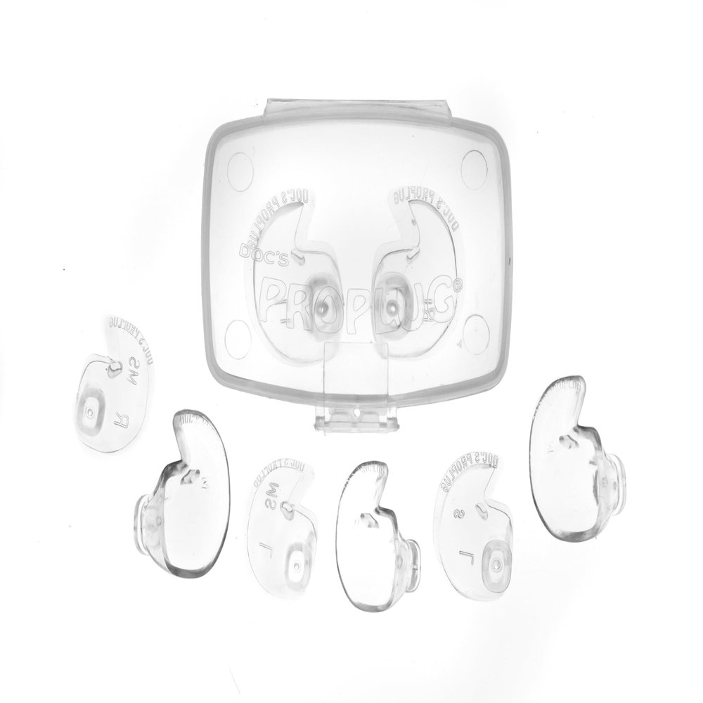 Docs Proplugs Combo Pack  (Adult 18+)  Vented  Clear  Includes Case | 4 Sizes in One Pack | Reusable Earplugs for Surfing, Swimming, Diving & More | Blocks Water & Noise | Made in USA