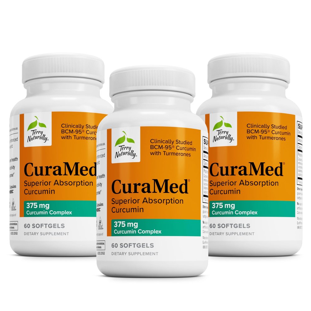 Terry Naturally CuraMed 375mg - Antioxidant Supplement for Brain & Immune Health Support - Dietary Supplement with Curcumin & Turmeric Essential Oil - Herbal Liver Support - 60 Softgels (Pack of 3)